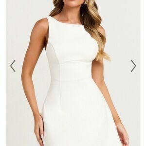 FREDDIE MINI DRESS - BOAT NECK FIT AND FLARE DRESS IN WHITE